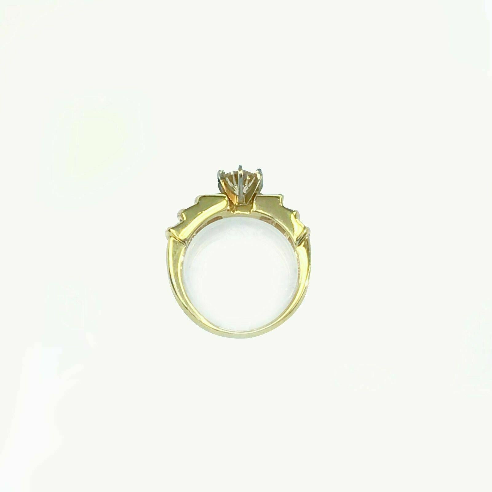 1.65 ct Round Solitaire Diamond Baguette Accents 14K yellow Gold Engagement Ring