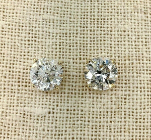 4.46 Carats t.w. GIA and AGS G Color Round Diamond Stud Earrings 14K Rose Gold