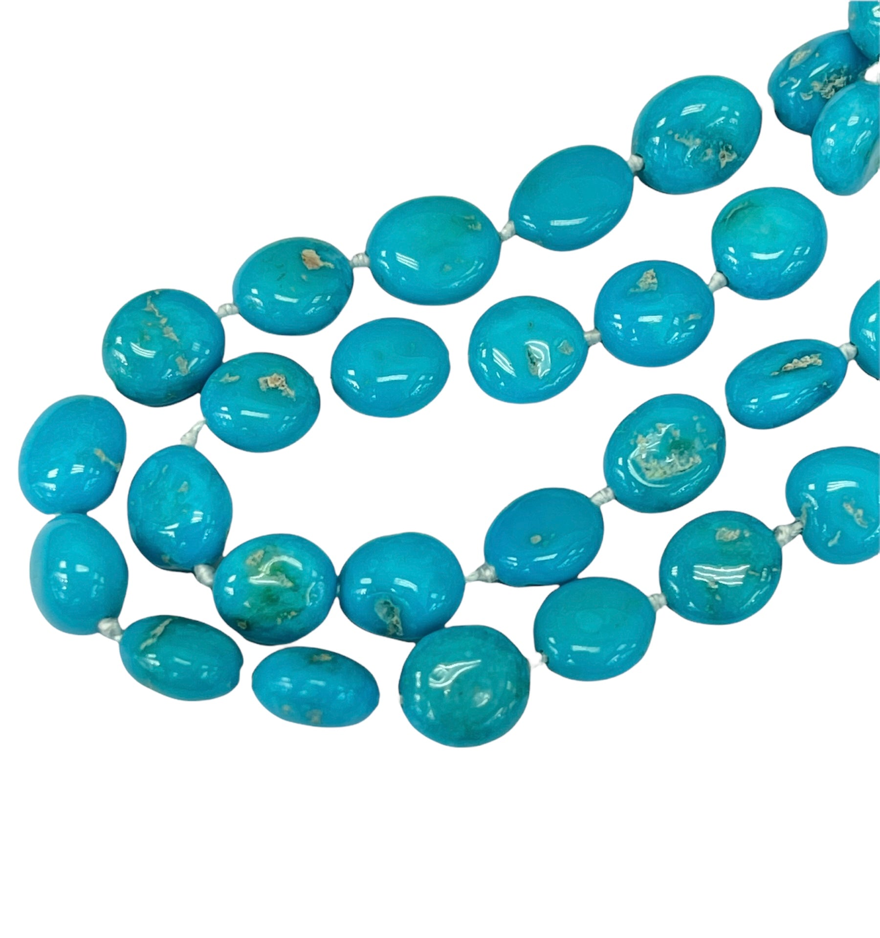 142.0 TCW Oblong Shape Persian Turquoise Bead String Necklace 14k 21 Inches