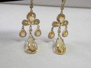 Fine 4.20TCW Natural Pear Citrine Dangling/Chandelier Earrings 14k Yellow Gold