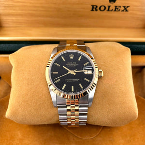 Rolex 31MM Datejust Lady's Watch 18K Yellow Gold Steel Ref 68273 Quick Set