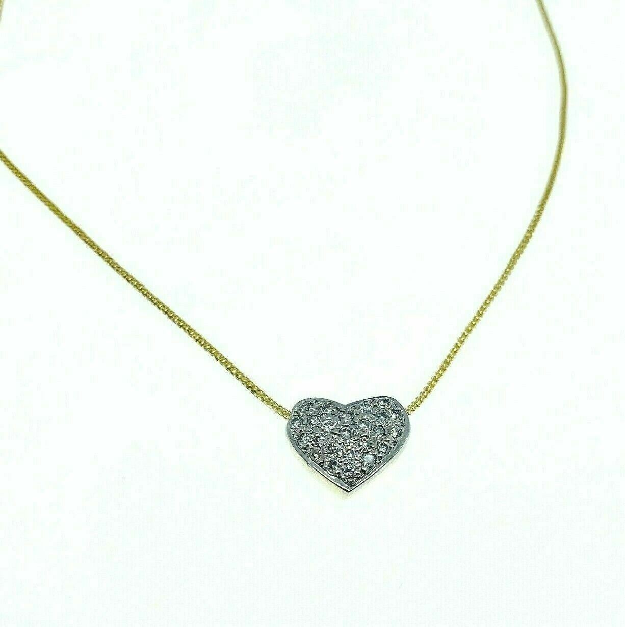 0.45 Carats Micro Pave Diamond Heart Pendant 14K Yellow Gold w 14K Chain