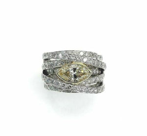 5.84 Carats t.w. Light Yellow Marquise Diamond Intertwine Ring 18K 2Tone Gold