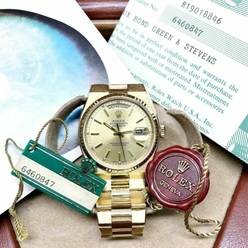 Rolex Day-Date Oysterquartz President Watch 18k Yellow Gold 19018 Box and Papers
