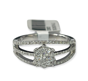 Solitaire Round Brilliants Diamond Ring Three Bands White Gold 18kt