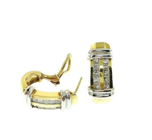 1.38 Carats t.w. Princess Diamond French Clip Earrings 18K Yellow White Gold