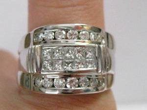 1.85 TCW Handmade Men's Rounds and Princess Cut Diamond Ring Size 12 14k W-Gold