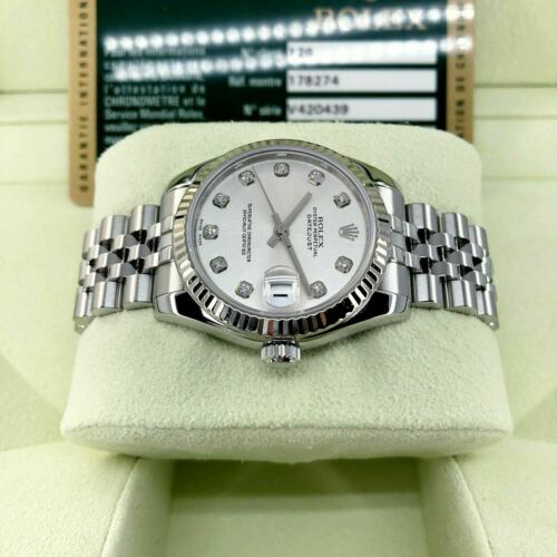 Rolex 31MM Lady Diamond Datejust 18 Karat White Gold Steel Watch Ref # 178274