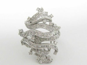 1.27Ct Round & Baguette Cut Diamond Floral Design Cocktail Ring Size 7 18k WGold