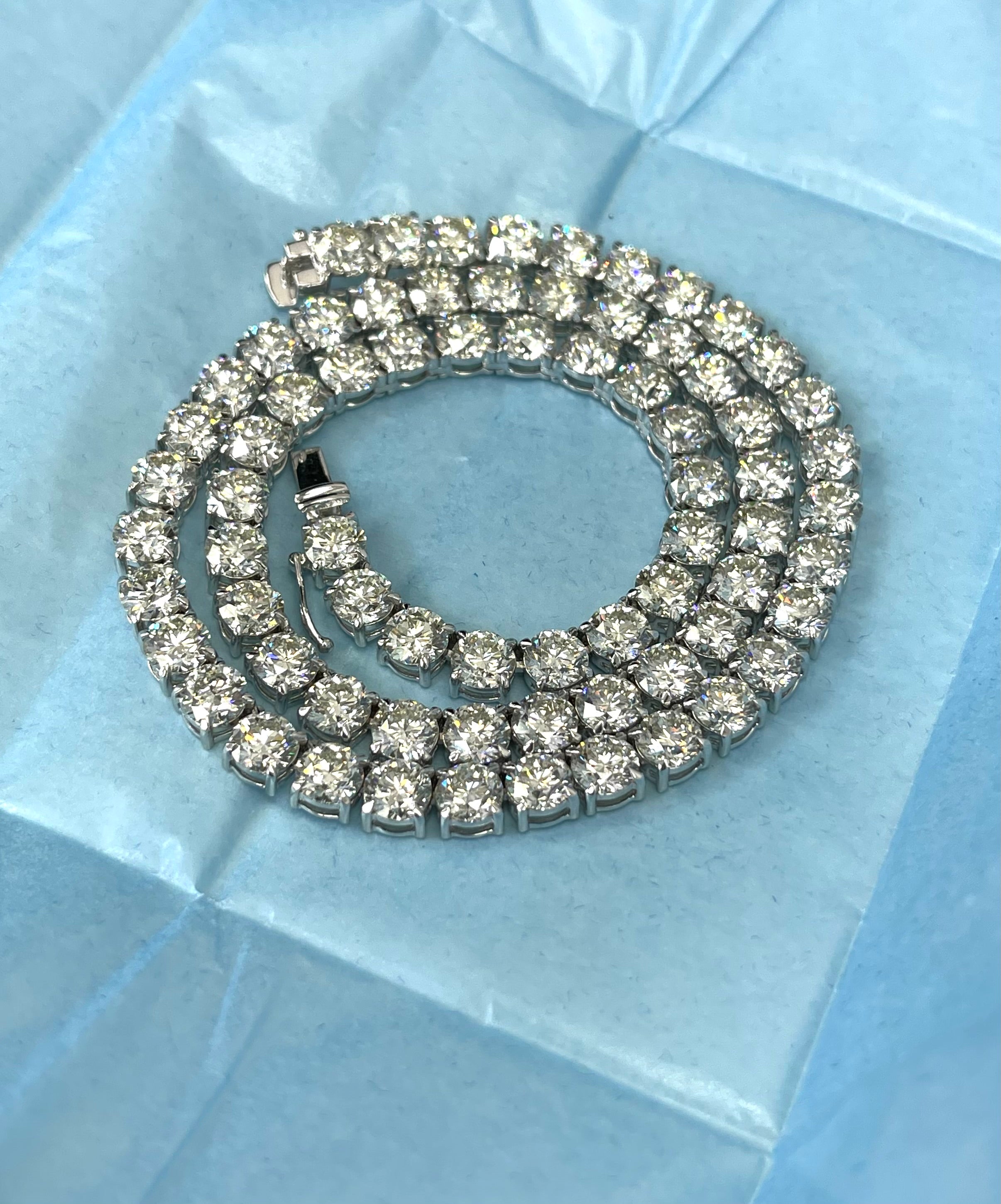 50.69 Carats Round Brilliants Diamond Tennis Necklace Chain 16.5 inches