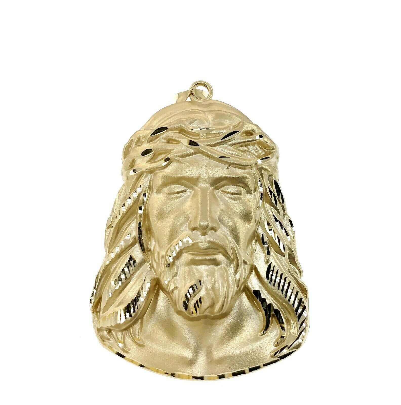Custom Made Jesus Medallion Pendant Solid 14K Yellow Gold 3.30 x 2.00 Inches