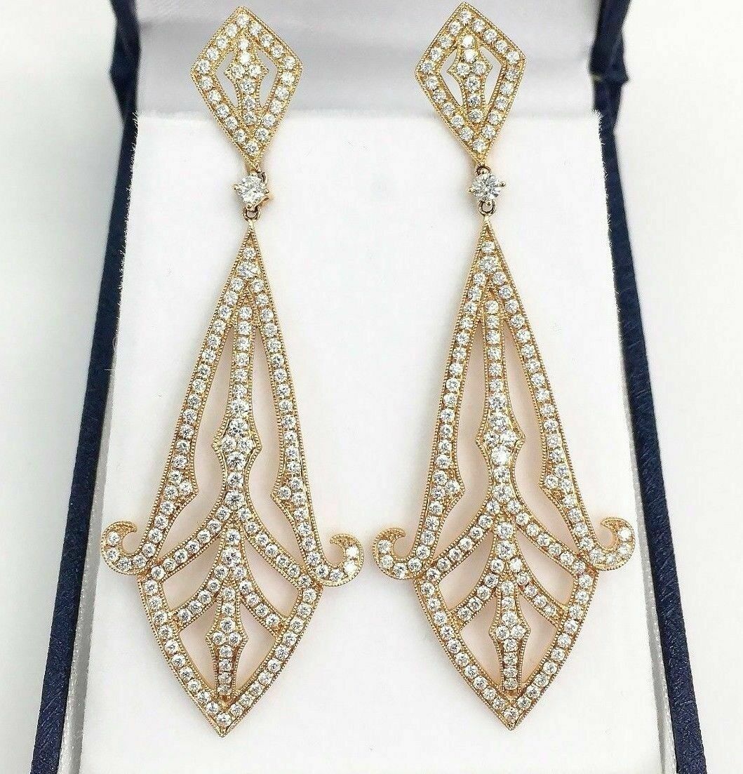 3.35 Carats t.w. Diamond Chandelier Dangle Earrings 18 Karat Rose Gold 2.75 Inch