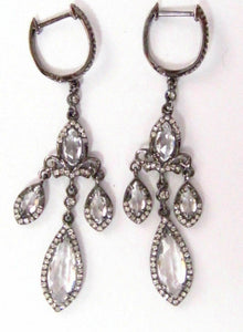 3.69 TCW Natural White Topaz & Diamonds Dangling Chandelier Earrings 14k WG
