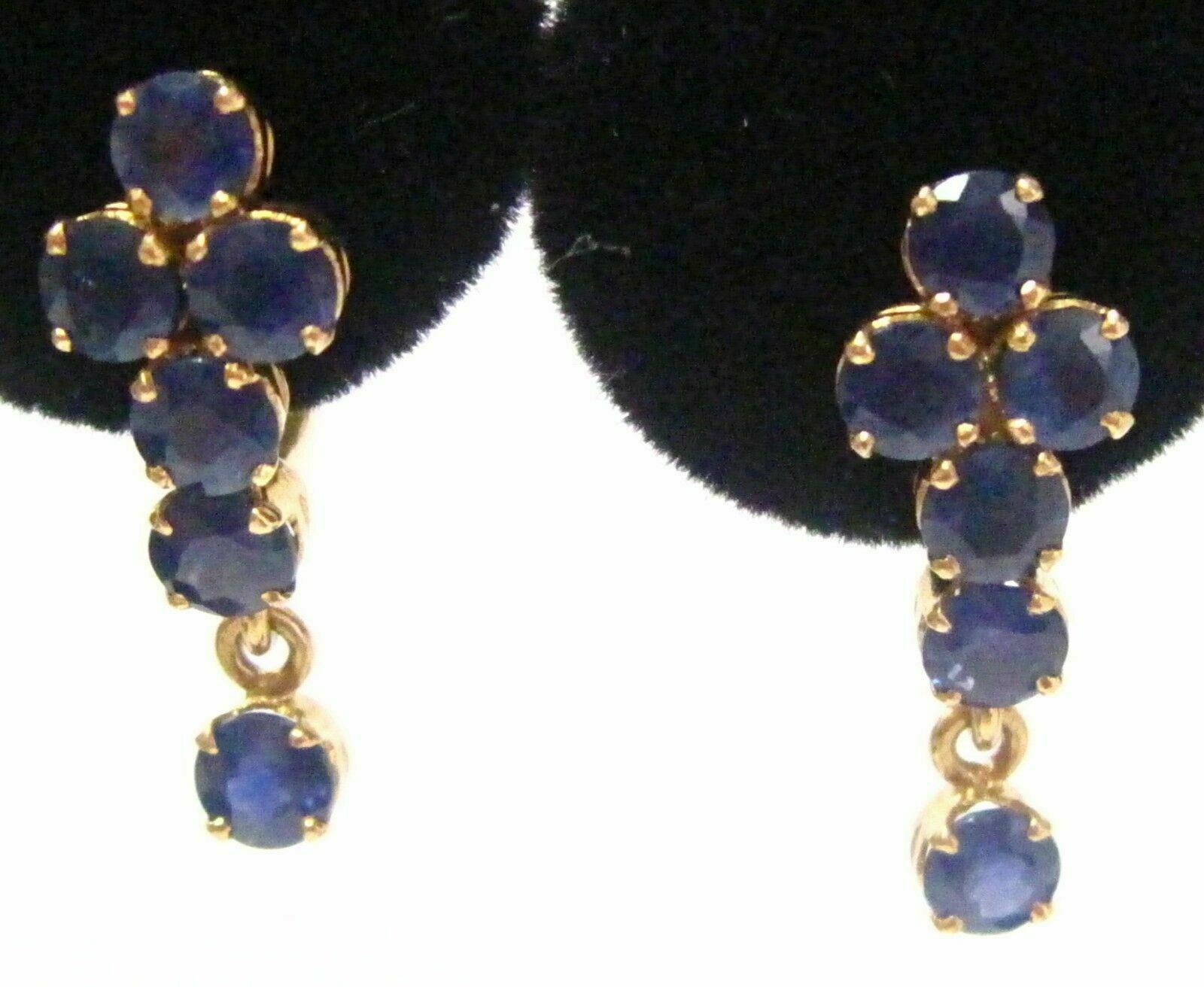 FINE 2.75 TCW Natural Sapphire Dangle Earrings 14k Yellow Gold