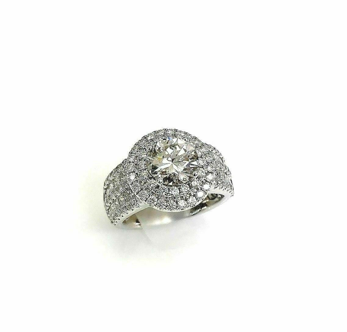 $15,355 Retail 2.88 Carats EGLUSA Round Brilliant Diamond Halo Engagement Ring