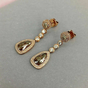 3.67 Carats Double Drop Pears Champagne Diamond Dangling Earrings 14kt Rose Gold
