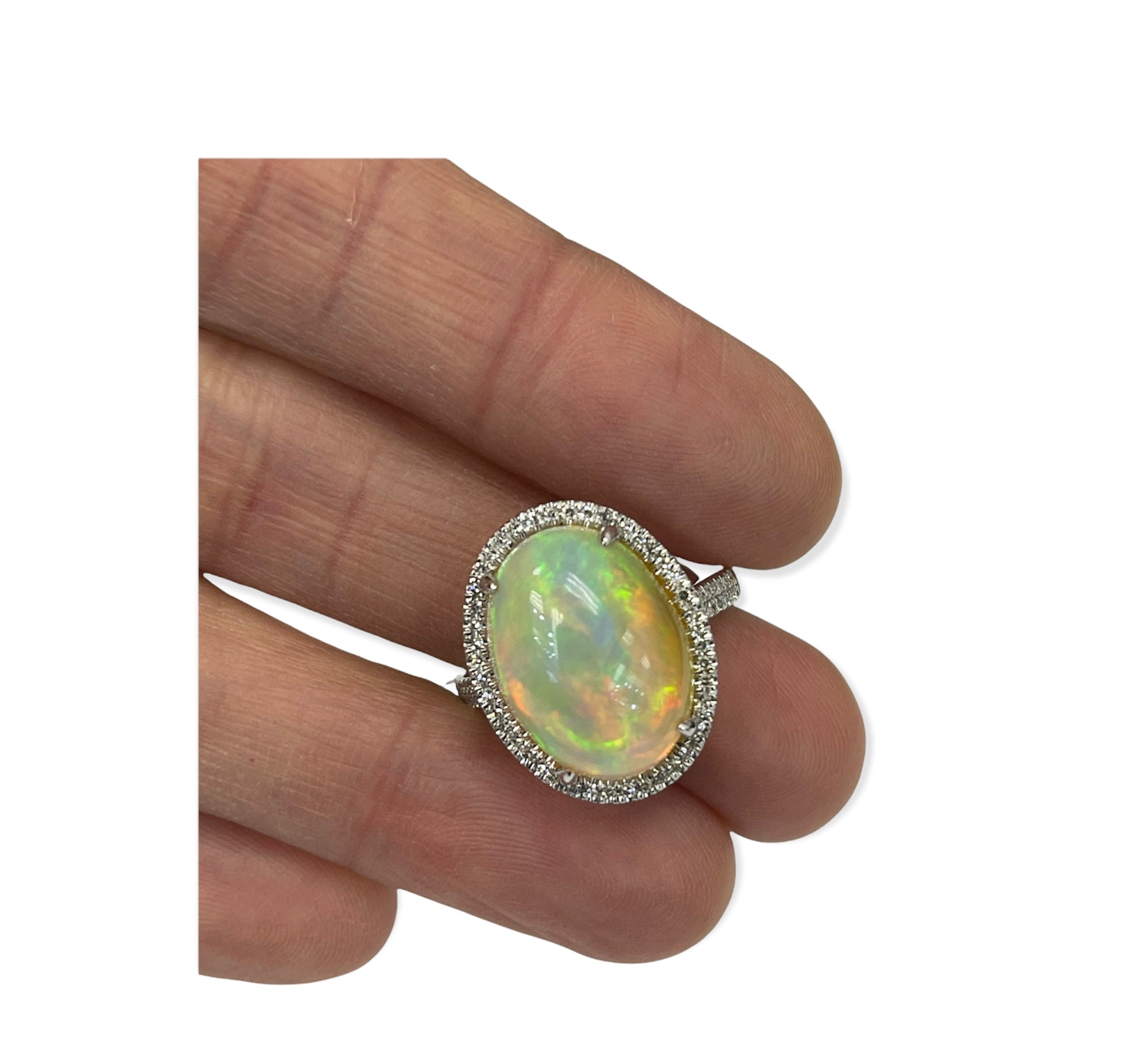 OpaL Gem Oval Diamond Ring White Gold 14kt