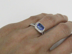 1.37 TCW Emerald Cut Tanzanite & Diamond Accents Ring Size 7 14k White Gold