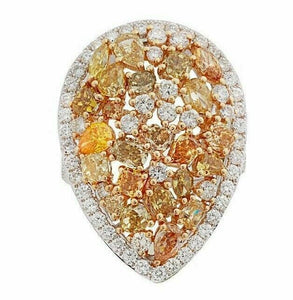 5.72ct Fancy Colored & White Diamonds Pear Shape Cluster Cocktail Ring Size 6.5