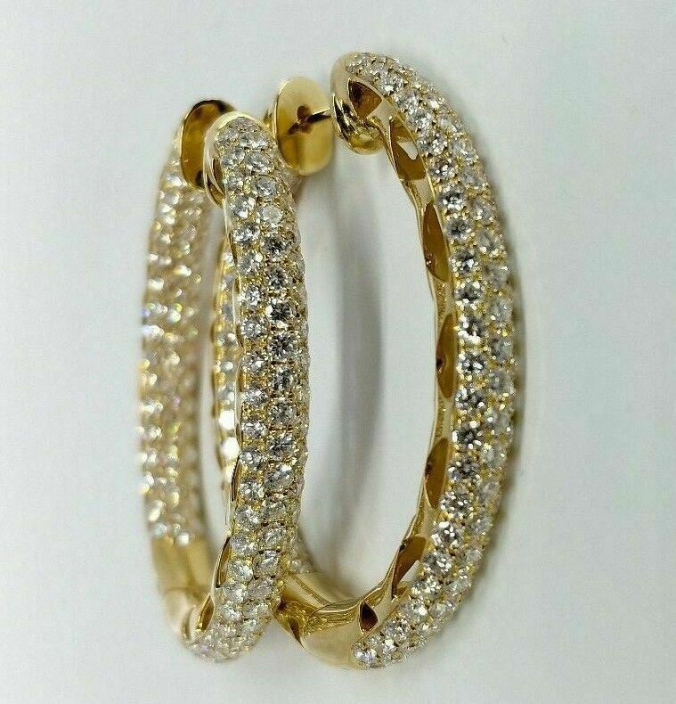 5.50 ct Diamond Hoop Eternity Inside Out 18K Yellow Gold Earrings