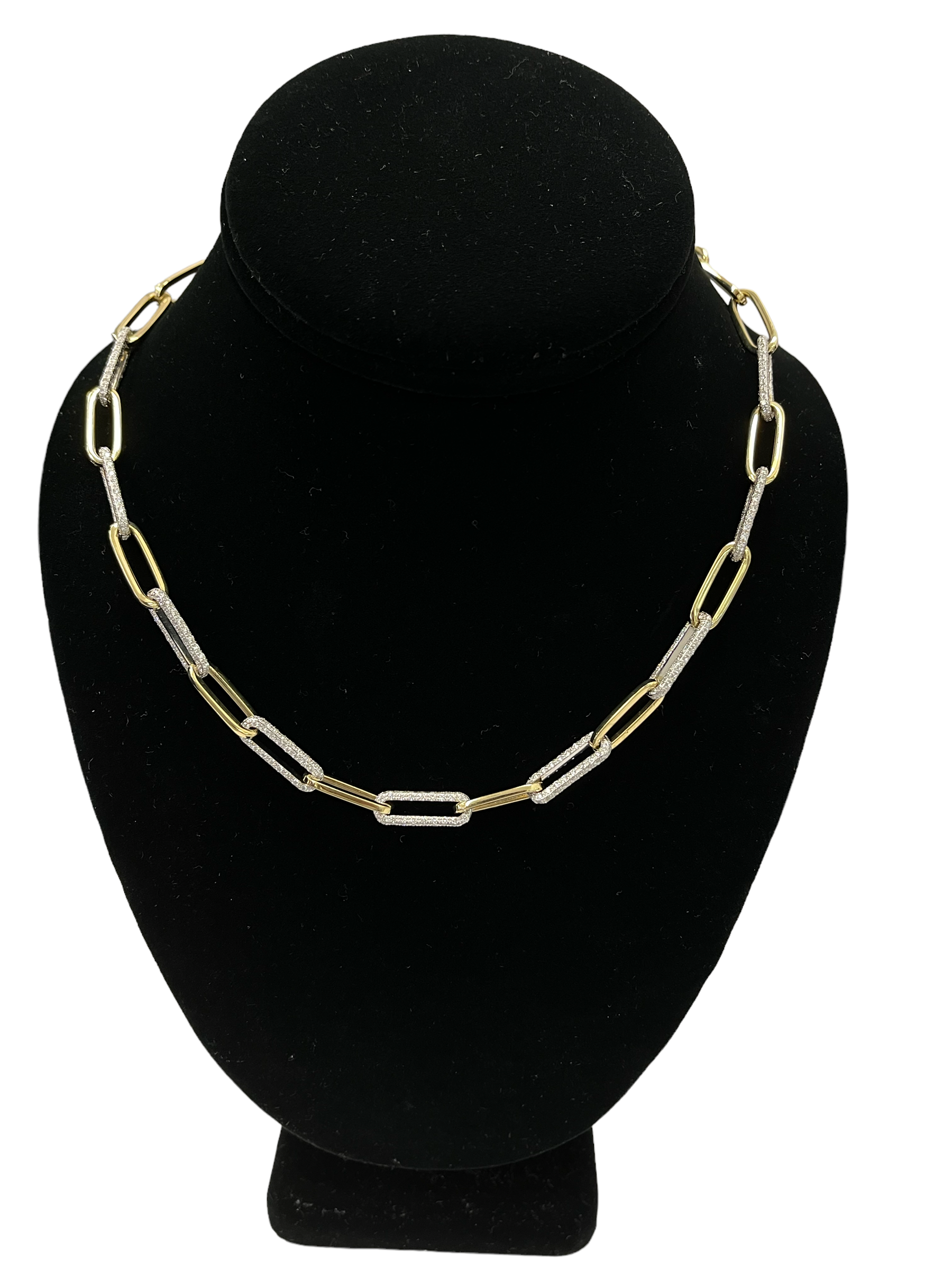 Paper Clip Diamond Necklace Yellow Gold 14kt