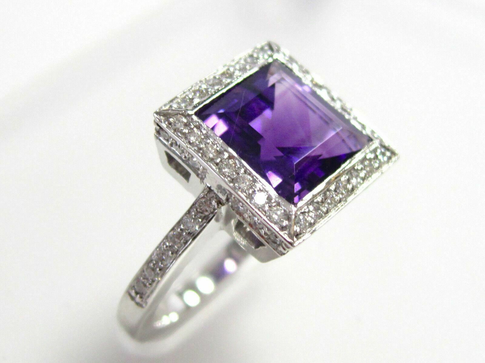3.45TCW Natural Princes Cut Amethyst with Diamond Accents Solitaire Ring 14 W/G