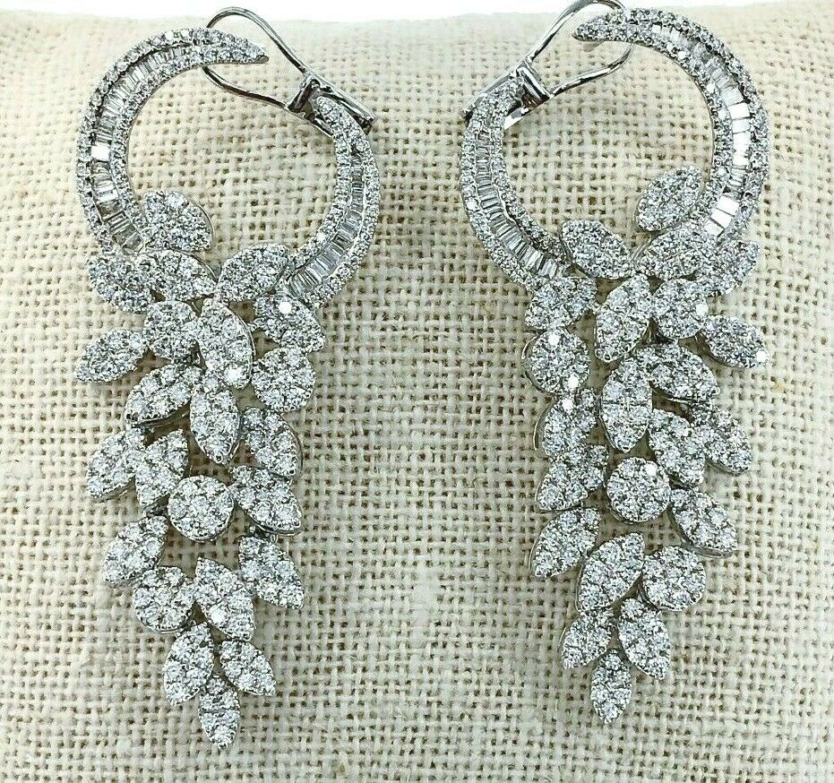 5.81 Carats t.w. Diamond Chandelier Dangle Earrings 18K Gold 2.10 Inch Drop