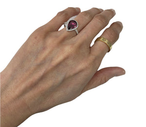 Pink Tourmaline Gem Pear Diamond Halo Ring White Gold 14kt