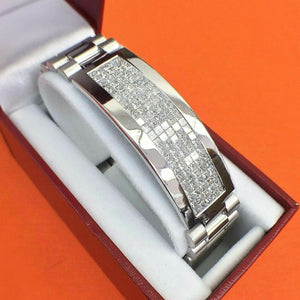 6.55 Carats t.w. Men's Diamond Invisible Set ID Link Bracelet 18K Gold 75.7Grams