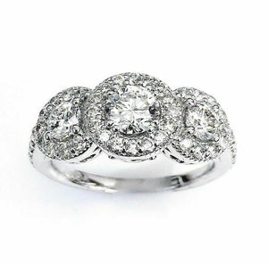1.85 Carats t.w. Diamond Halo Wedding/Anniversary Ring 18 Karat Gold Brand New