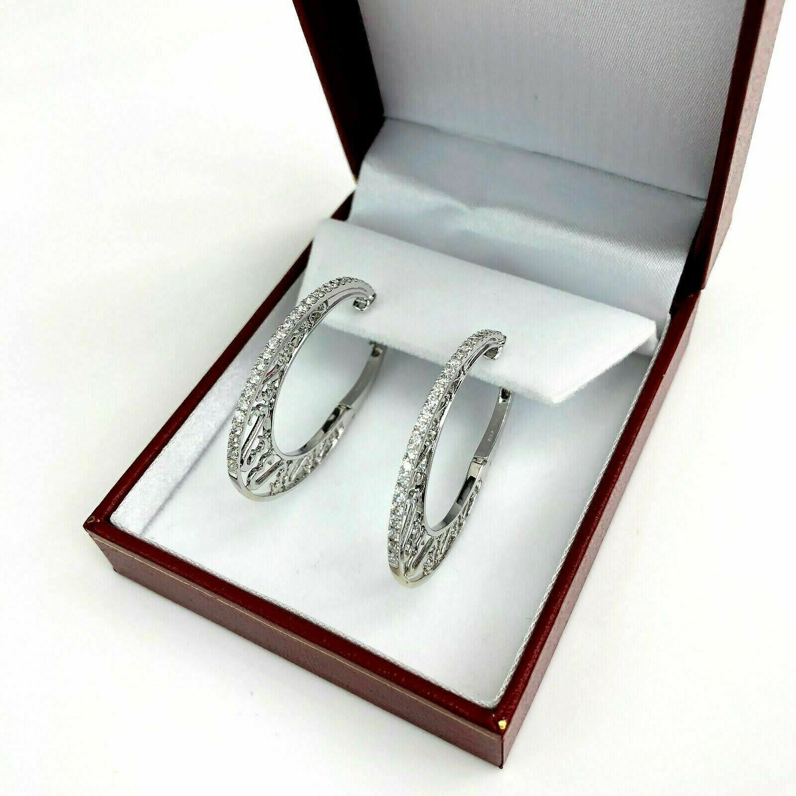 Jane Seymour 1.05 Carats Diamond Hoop Open Hearts 18K Gold Earrings