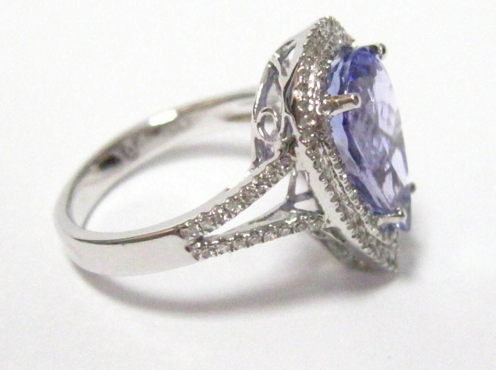 4.80 TCW PEAR TANZANITE GEM DIAMOND RING 14K White Gold