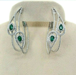 2.30 Carats t.w. Pear Emerald and Diamond Chandelier Earrings 1.65 Inch Drop 14K