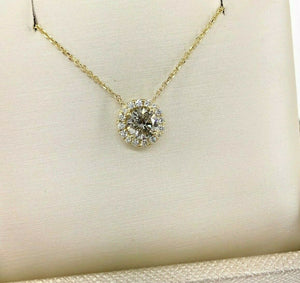 0.67 Carats t.w. Round Diamond Halo Necklace Pendant 0.52 Carat Center 14K Gold