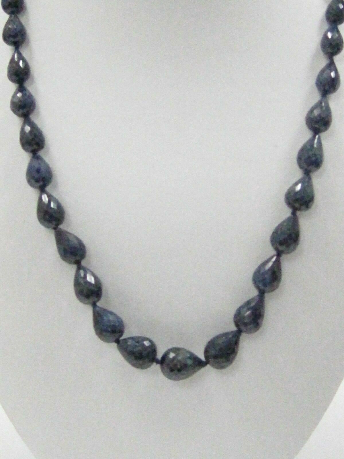 245 TCW Natural Pear Facet Blue Sapphire Strand String Necklace 18k Gold 19"