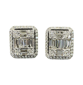 Womens Cluster Earrings Round Brilliants and Baguettes Diamond 3.35 Carats