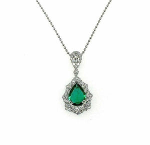 3.85 Carats t.w. Pear Emerald & Diamond Pendant 1.35 x 0.70 Inch 18K White Gold