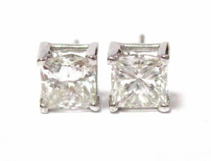 1.75 TCW Princess Cut Diamond Stud Earrings G-H VS2 Push Back 14k White Gold