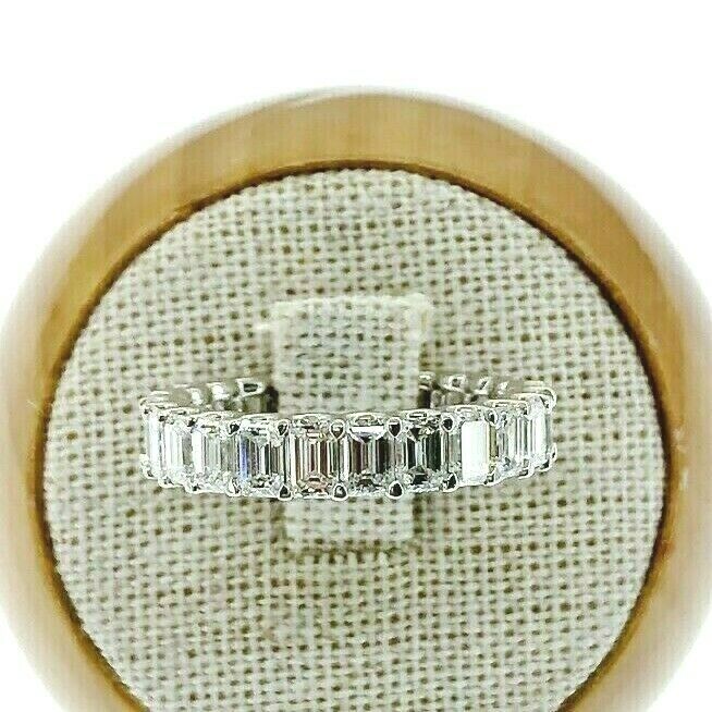 3.56 Carats Emerald Cut Diamond Eternity Band Ring Platinum 24 F VS Diamonds