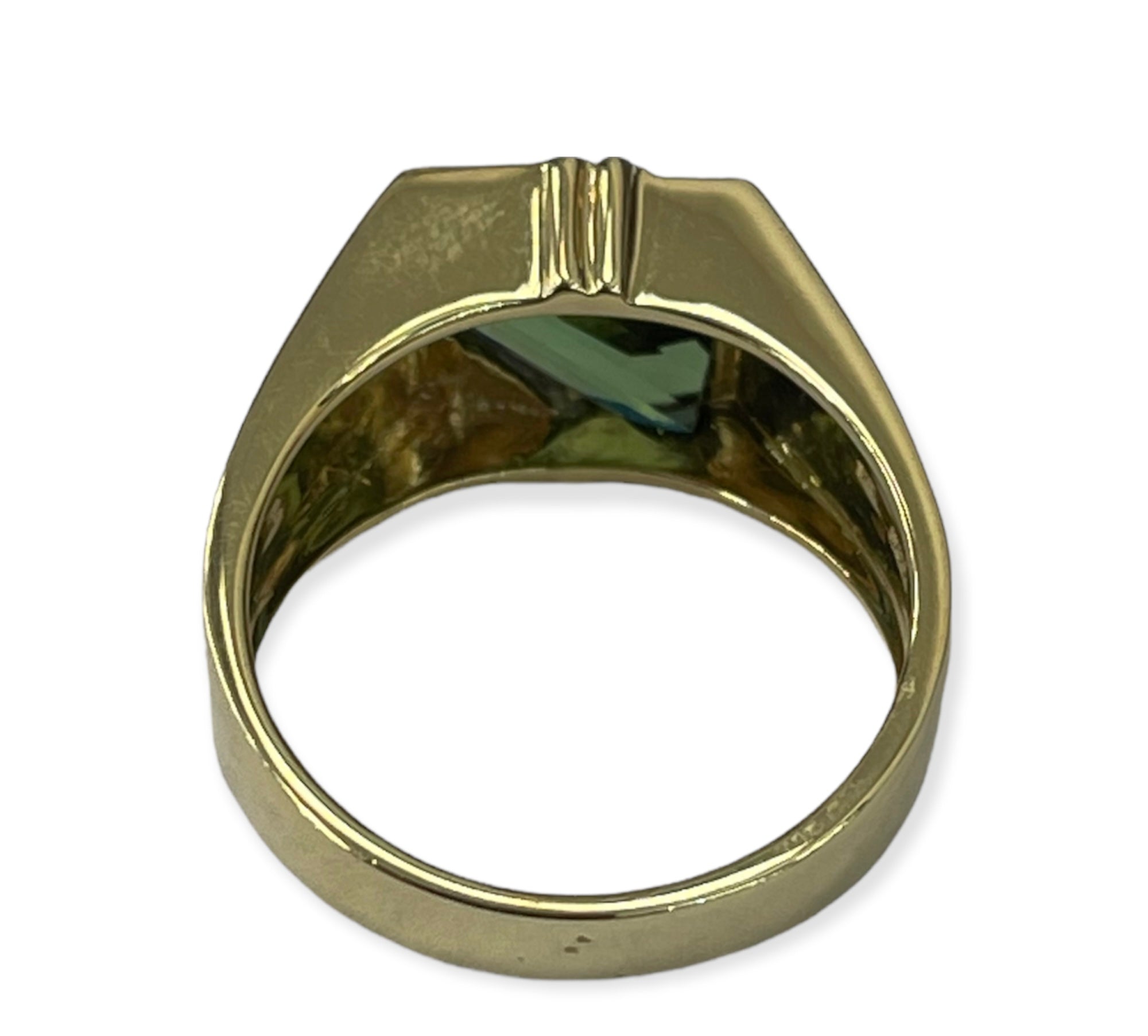 Green Tourmaline Gem Diamond Ring Unisex yellow Gold 14kt