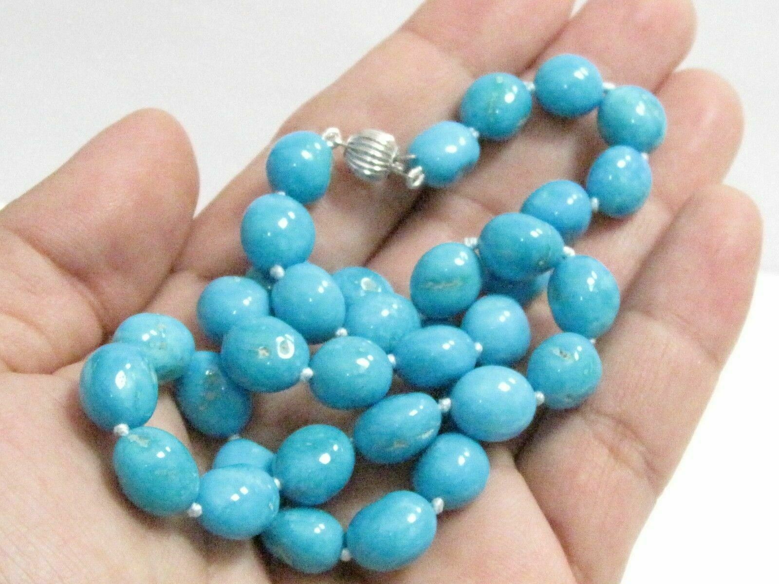 172.53 TCW Oblong Shape Persian Turquoise Bead String Necklace 14k 21 Inches