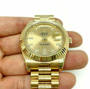 Rolex 41mm Day Date President Watch Solid 18K Gold Factory Diamond Dial 211Grams