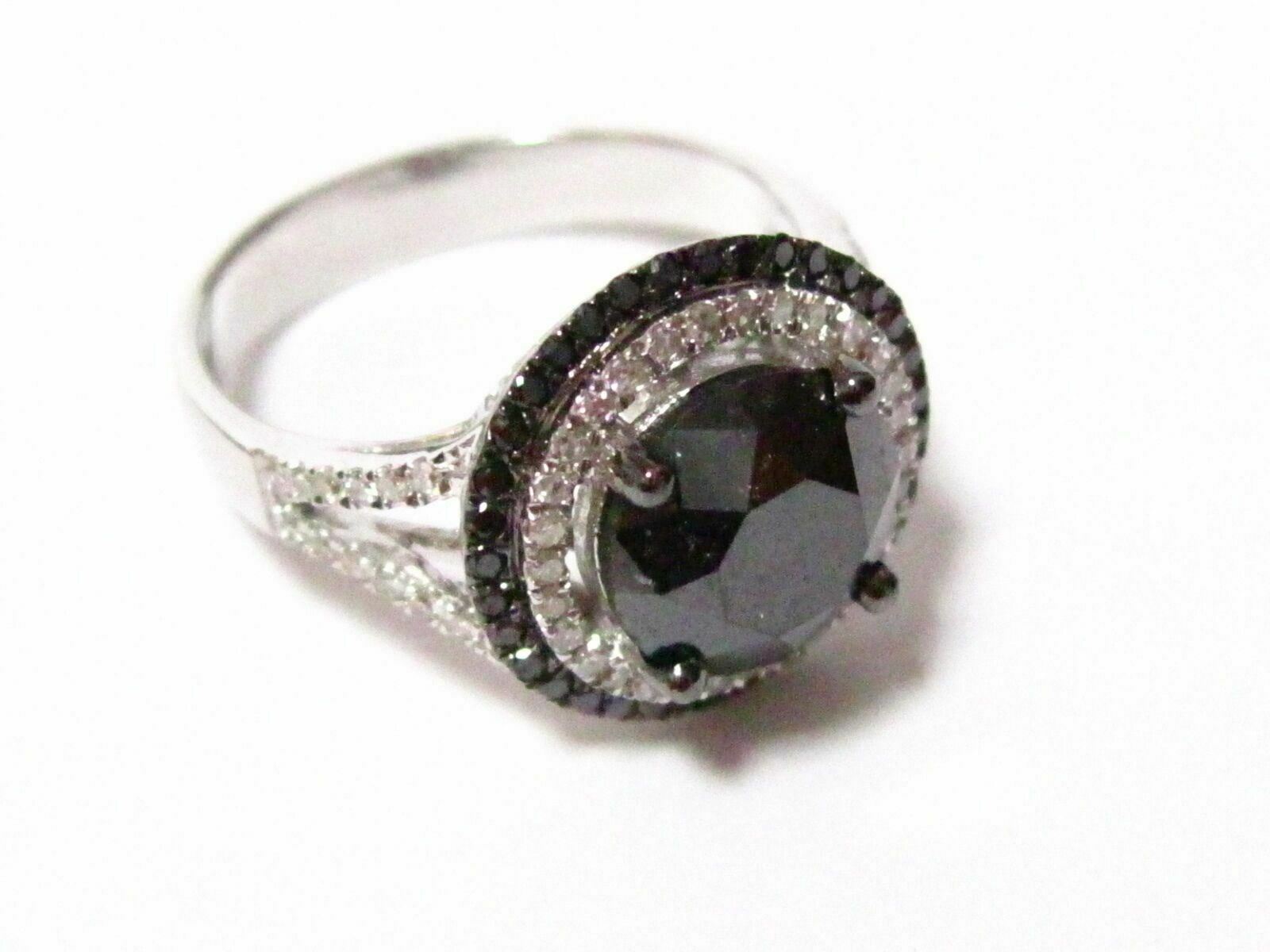 5.20 TCW Halo Natural Black Diamond Anniversary/Cocktail Ring Size 6.75 14k Gold