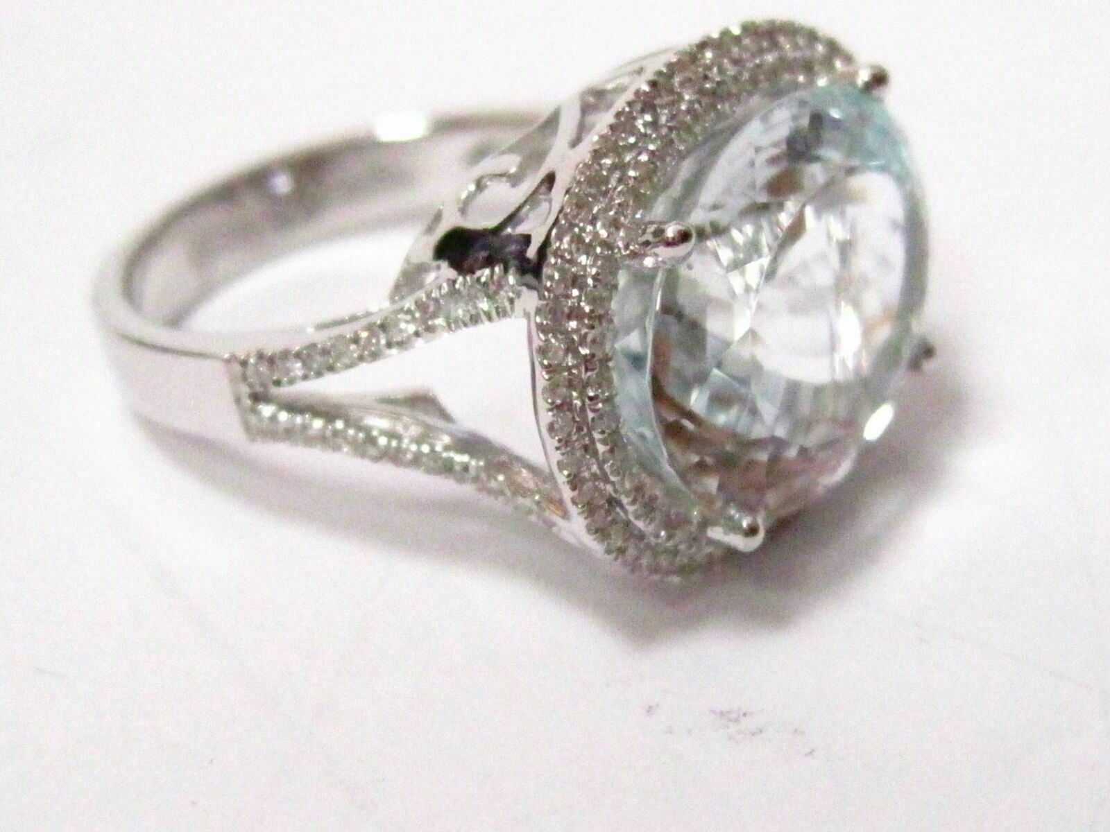 8.74 TCW Oval Aquamarine & Diamond Accents Solitaire Ring Size 7 14k White Gold