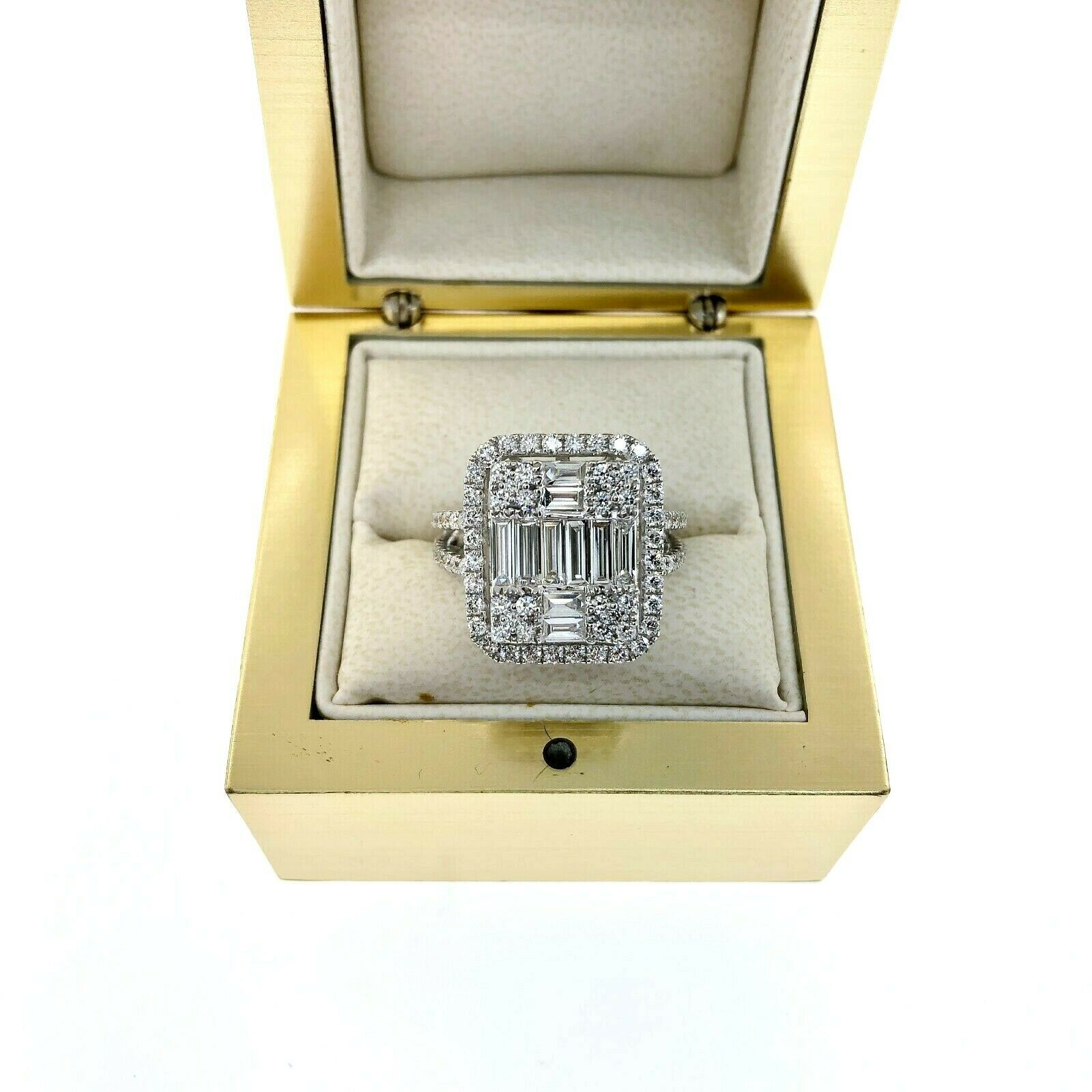 2.02 Carats Diamond Wedding Anniversary Ring Large Invisible Set Halo Center 18K