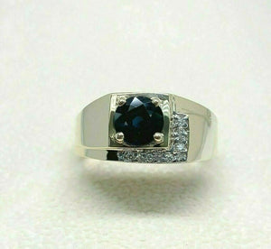 1.69 Carats t.w. Mens Diamond and Blue Sapphire Ring 14K Yellow Gold