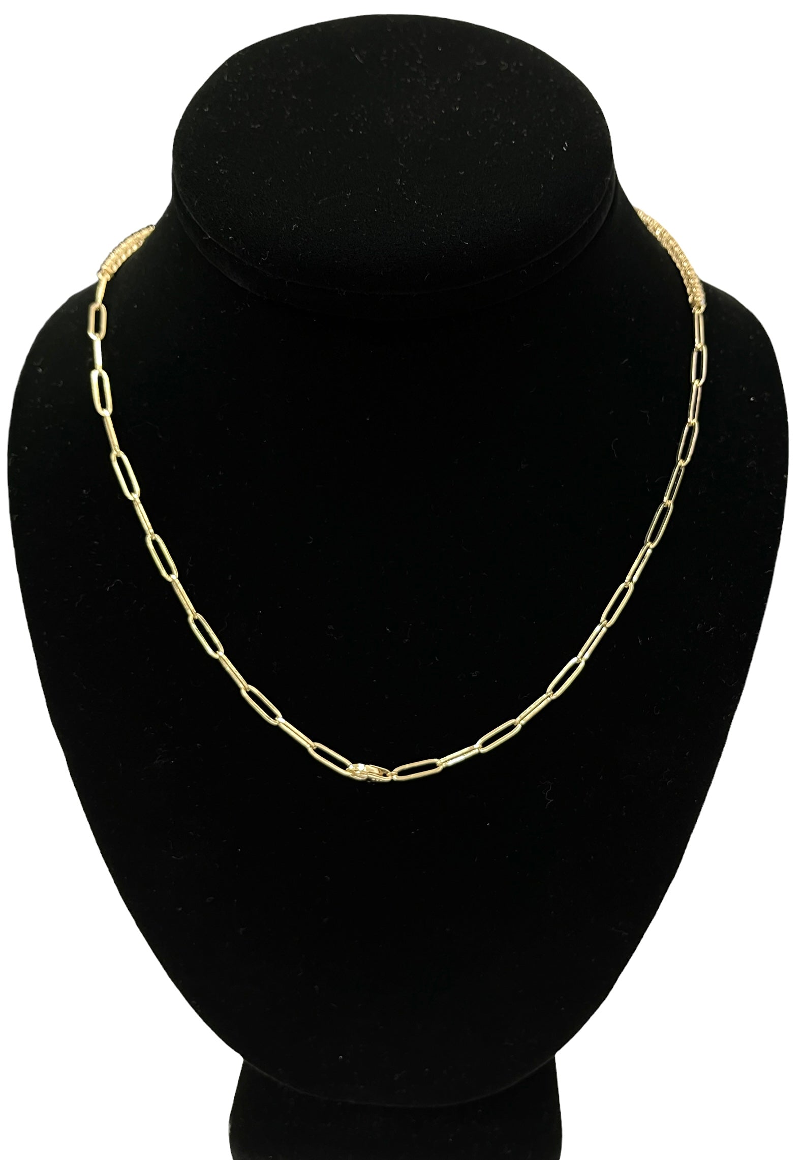 Diamond Tennis Necklace with Paper Clip Chain Reversible 14kt