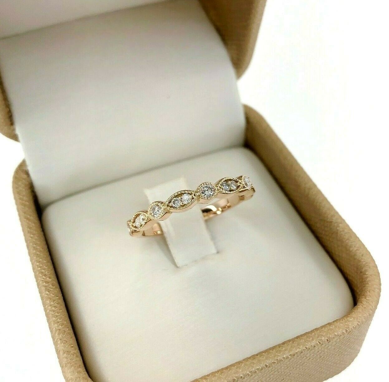 0.18 Carats t.w. Diamond Stack Ring/Wedding Band 14K Rose Gold Round Diamonds