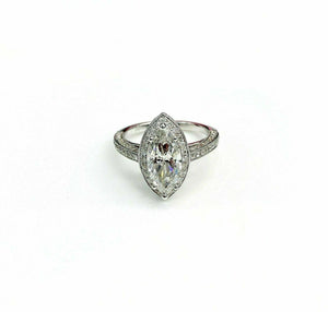 3.16 Carats t.w. Marquise Halo 3 Sided Diamond Engagement Ring 2.01 G SI1 Center