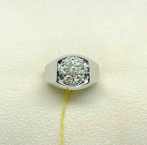 1.00 Carats t.w. Diamond Signet Mens Ring 14K White Gold 10.6 Grams